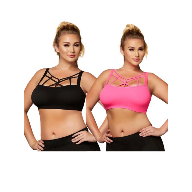 Womens Plus Size Sports Bra Padded Seamless Active Wear Racerback Strappy Sport Bra Top 2 Pack 