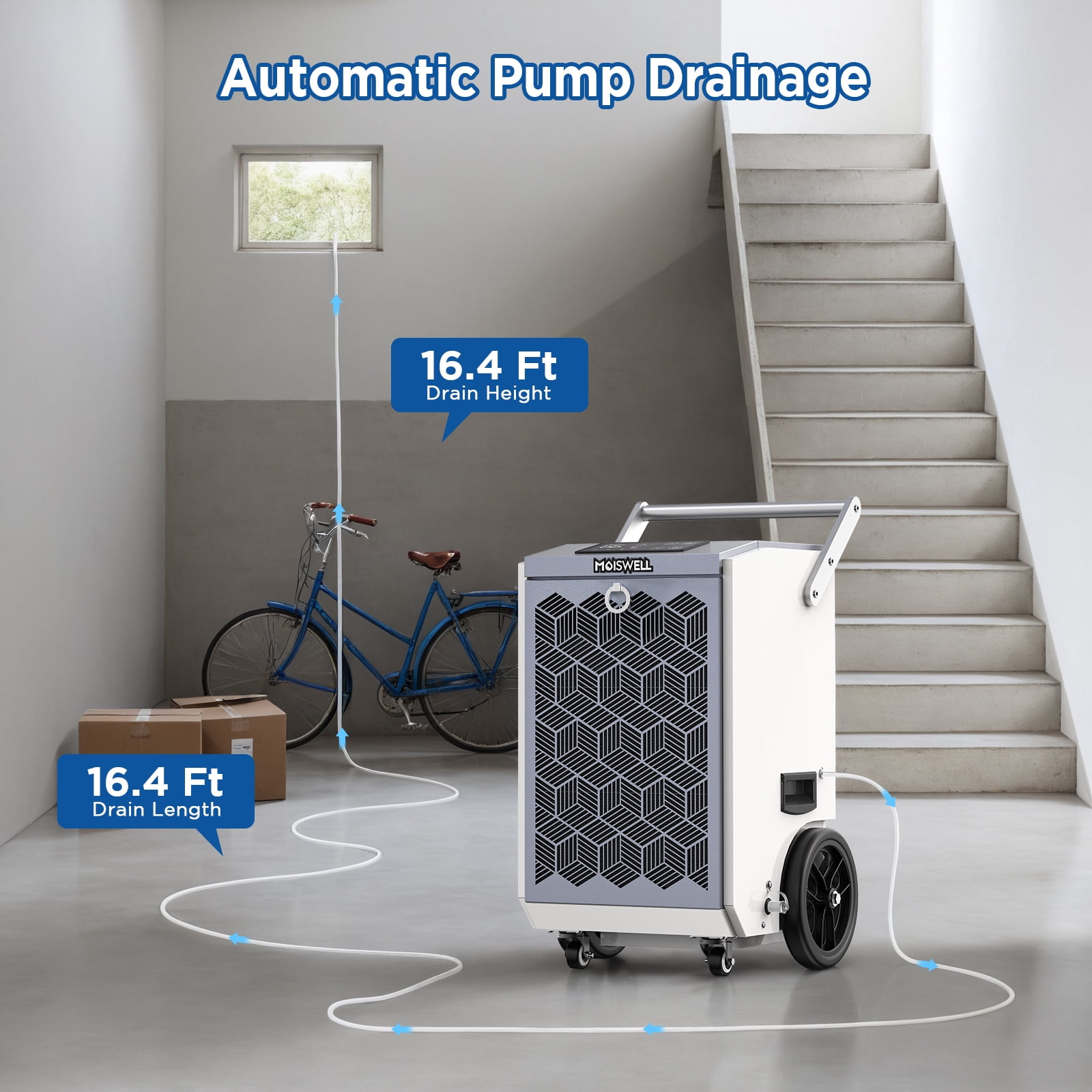 Moiswell 160 Pints Commercial Dehumidifier with Pump Heavy-Duty Moisture Control for Basement Warehouse, Industry Water Damage Unit, Auto Defrost
