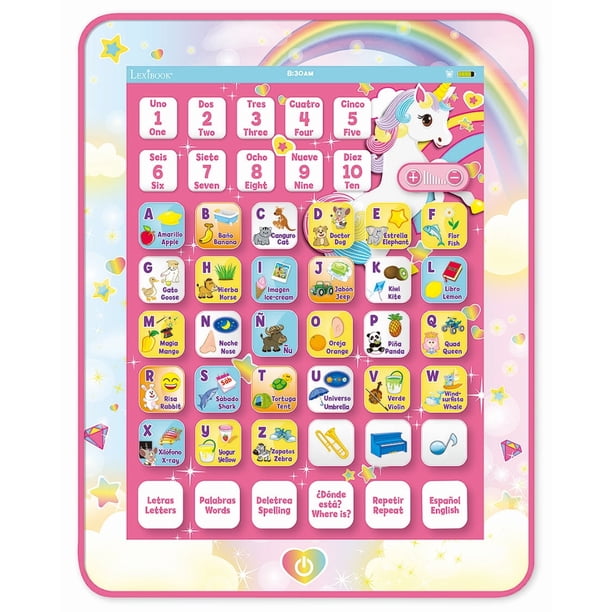 Lexibook Tableta Interactiva Educativa Bilingüe Unicorn Juguete para Aprender Letras Números Palabras Ortografía y Música Idiomas Inglésespañol Rosa JCPAD002UNIi2
