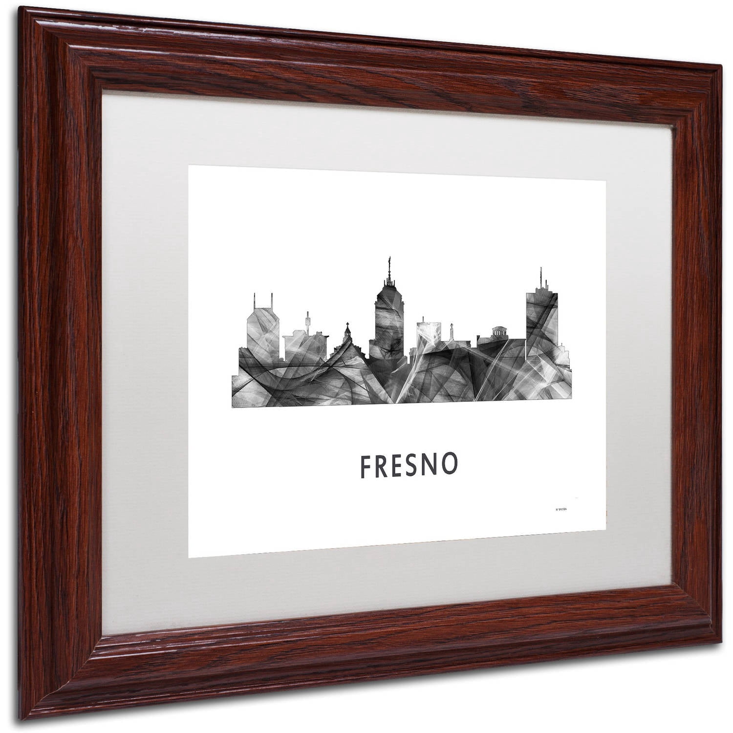 Trademark Fine Art 'Fresno California Skyline WB-BW' Canvas Art by Marlene Watson, White Matte, Wood Frame