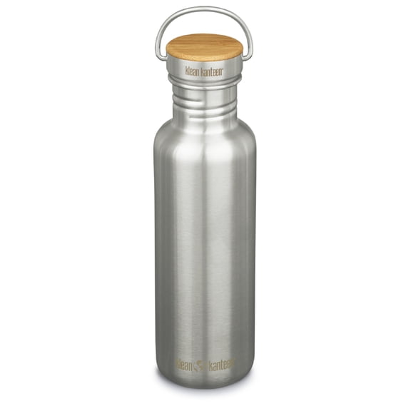 Klean Kanteen Reflect Water Bottle with Bamboo Cap - Reusable, Stainless Steel Water Bottle for Men and Women - 27 Oz, Brushed Stainless Steel