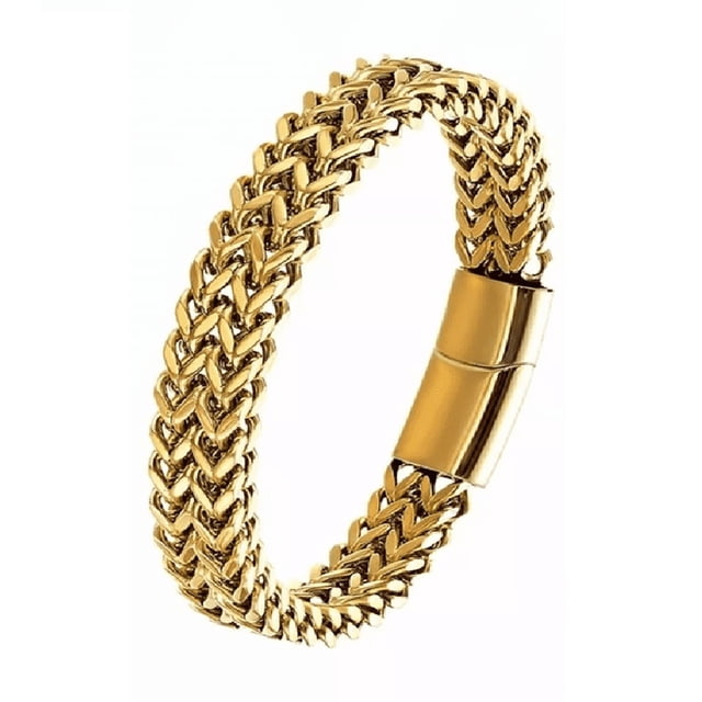 Esclava Oro Dos 23 cm Filas De Acero Magnética Hebilla Para Hombre
