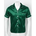 thumbnail image 3 of iiniim Men's Satin Short Sleeve Button Down Shirt Top Classic Pajamas Tops Blouse Nightwear Size M-3XL Dark Green M, 3 of 7
