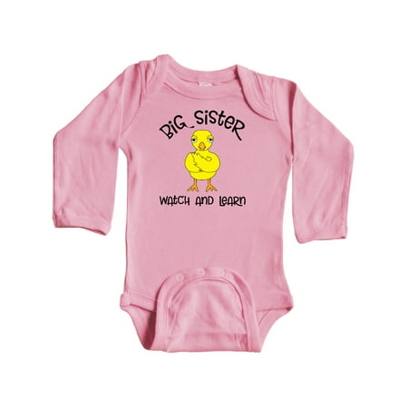 

Inktastic Big Sis Watch and Learn Gift Baby Girl Long Sleeve Bodysuit