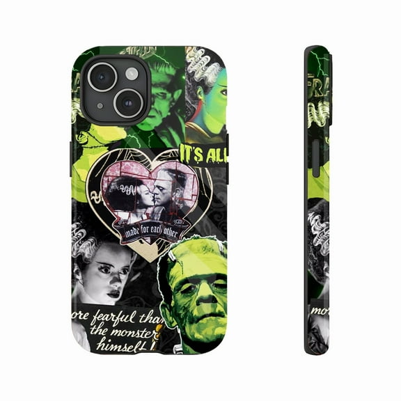 Frankenstein Bride & Monster Retro Horror iPhone Case for Horror Fans – Compatible with iPhone 11/12/13/14/15/16 (Pro Max/Plus)