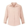 thumbnail image 5 of Fall Outfits For Women 2025 Spring Summer Solid Color Cotton Linen Pleated Belt Pocket Loose Casual Long Sleeved Shirt, Daily Wear 1PC, Pink 3XL, Size 3XL-5XL, 5 of 6