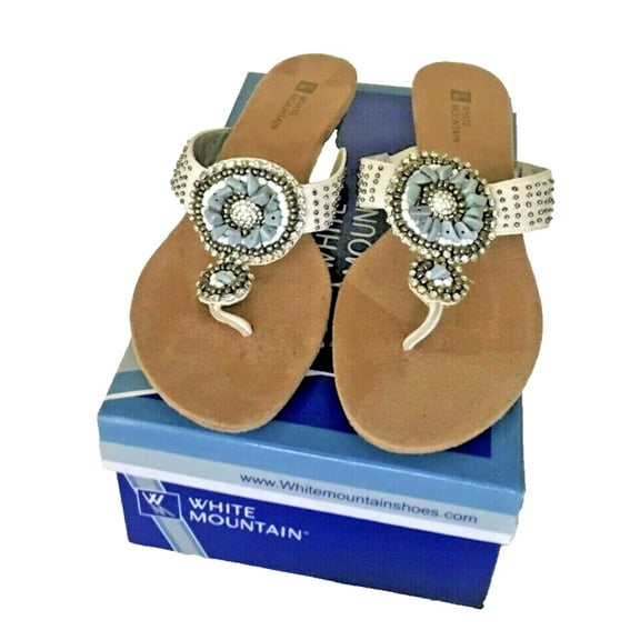 Stone Designed White Flat Sandal