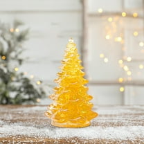 Holiday Crystal Christmas Tree Figurine - 2.32 Inch Glass Xmas Tree Decor for Tabletop, Fireplace Mantel, Centerpiece with Gift Box（Yellow）