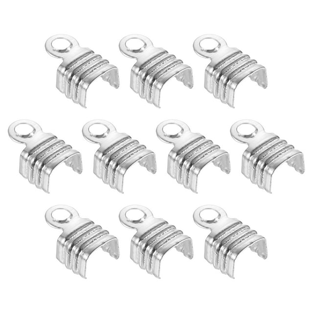 Unique Bargains 100Pack 4x6.5mm Fold Over Cord Ends, Cord Tips Leather Rope End Caps Silver White