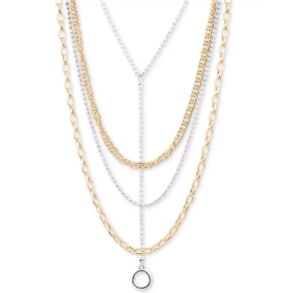 LUCKY BRAND Two-Tone Open Circle Mixed Chain Layered Lariat Necklace, 18"  