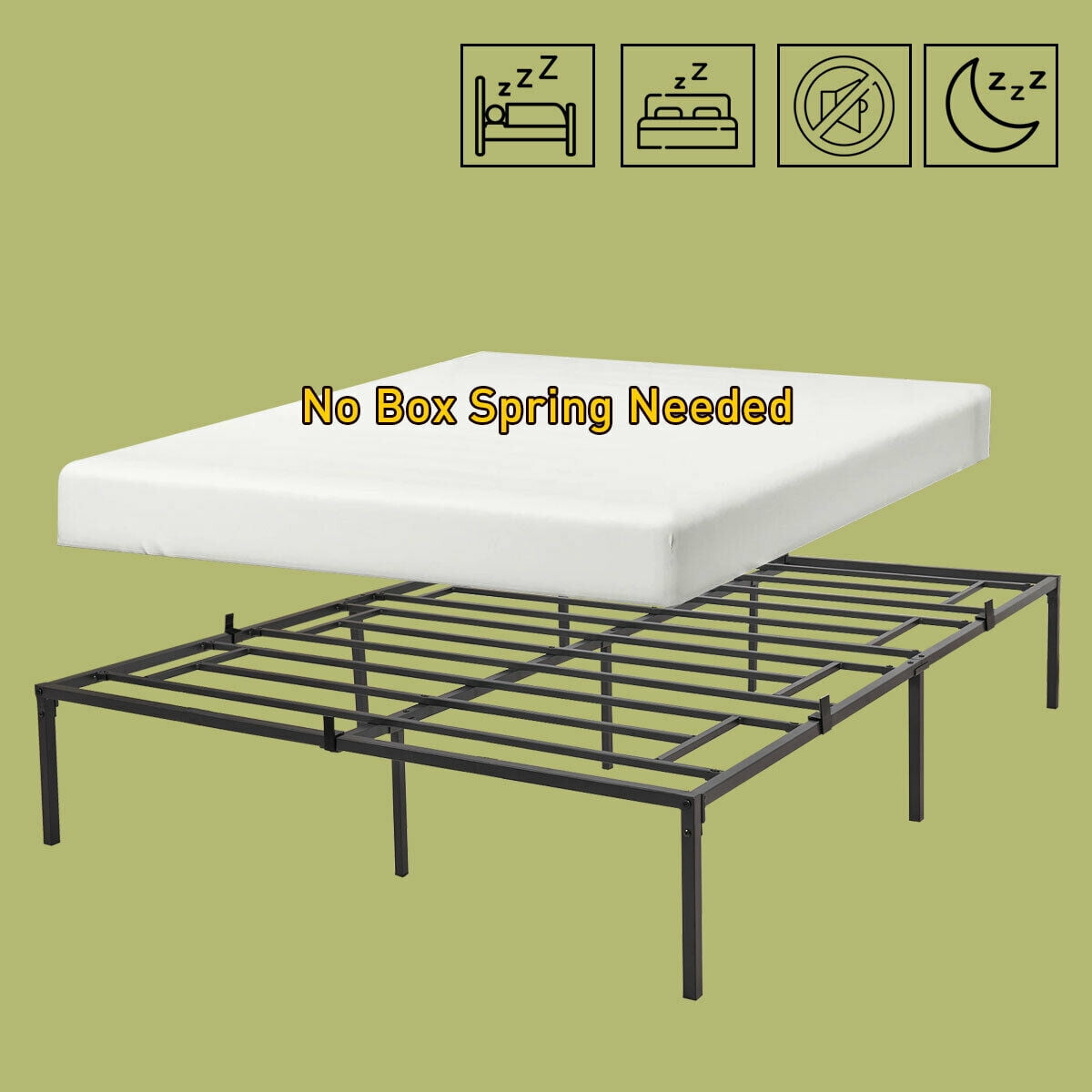 Kepooman 14" Queen Size Platform Bed Frame, Metal Mattress Foundation for Bedroom
