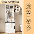 thumbnail image 3 of EastVita 23.6" Farmhouse Hall Tree with Shoe Storage, Small Coat Rack Cabinet with 5 Hooks, Shoe Cabinet & Open Shelves, Entryway Shoe Storage Bench for Mudroom, Hallway, Living Room, 3 of 5