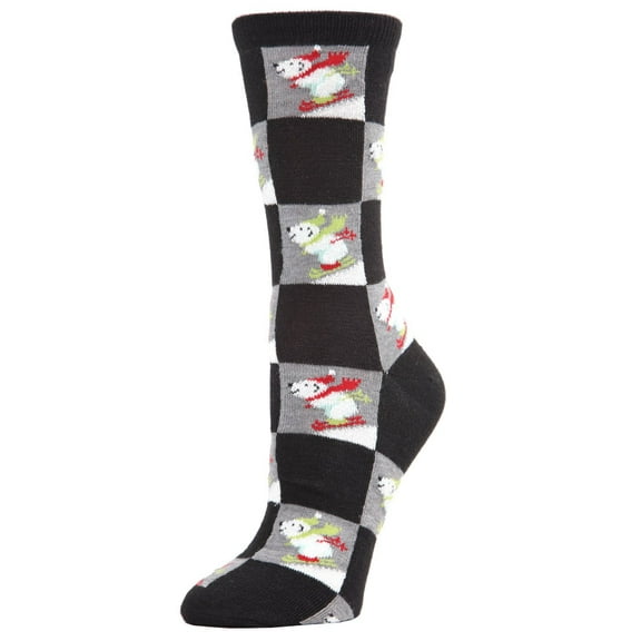 Memoi Women's Skiing Polar Bear Holiday Crew Socks - Womens - Female, 9-11, Black