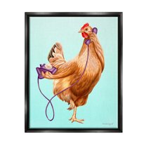 Stupell Industries Chicken Hen Bird Talking Purple Rotary Phone Graphic Art Jet Black Floating Framed Canvas Print Wall Art, Design by Amelie Legault