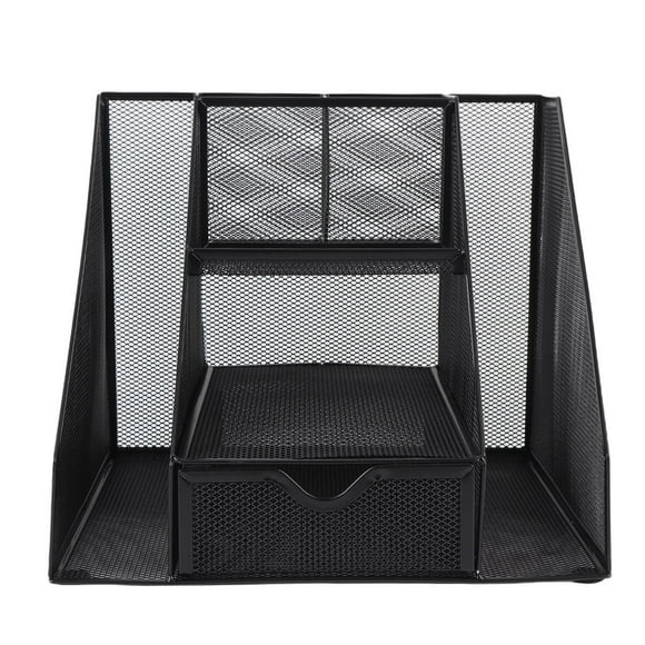 Hearth & Gear Desk File Organizer Metal Mesh Desktop Organizer With Drawer And 2 Pen Holder Vertical Storage Supplies For Organizing Books Magazines Letters And Papers Crafts for Kids Ages 4-8