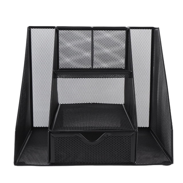 Hearth & Gear Desk File Organizer Metal Mesh Desktop Organizer With Drawer And 2 Pen Holder Vertical Storage Supplies For Organizing Books Magazines Letters And Papers Crafts for Kids Ages 4-8