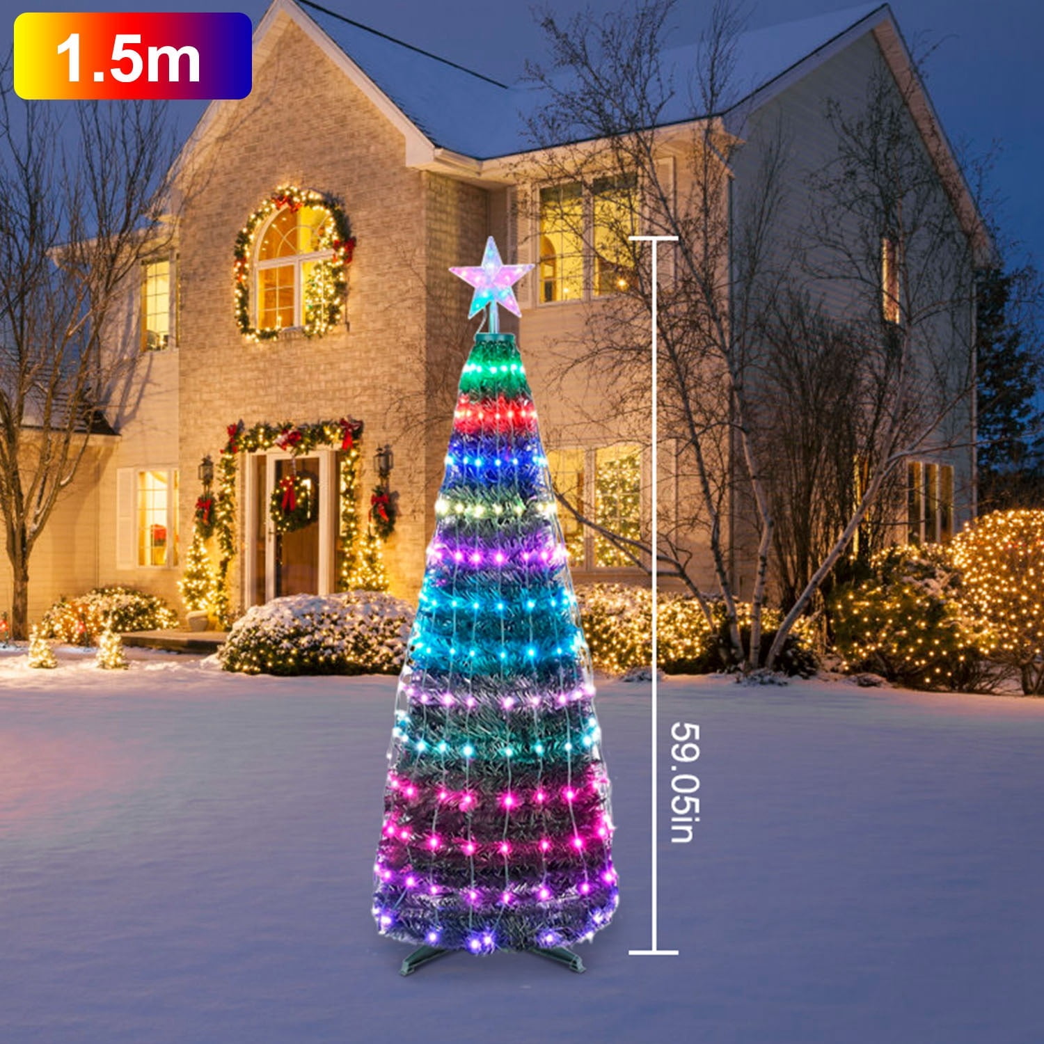 4.9FT Collapsible Christmas Tree with 166 LED Lights,  IP65 Waterproof Artificial Christmas Tree with Remote App Control Timer Setting for Xmas Holiday Party Fireplace Decor