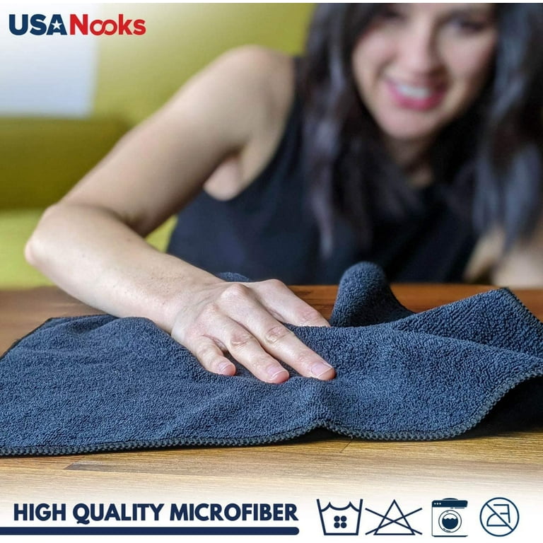 USANOOKS Microfiber Cleaning Cloth - (12x16 inches) High Performance -  Ultra Absorbent Weave Traps Grime & Liquid for Streak-Free Mirror Shine -  Lint