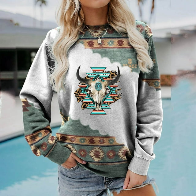 Nouveaux Hauts pour Femmes 2023 Mode Col Rond Grande Taille T-Shirt à Manches Longues Automne Imprimé Blouse Ample Hauts Chemise à Manches Longues pour Femmes