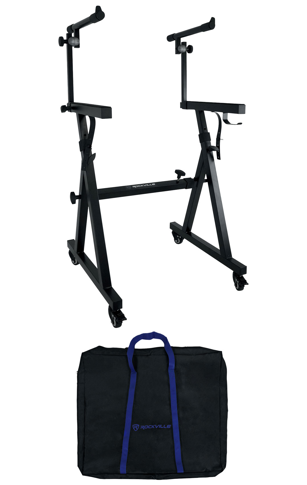 Rockville Z55 2-Tier Z-Style Keyboard Stand + Travel Bag - Adjustable Height/Width