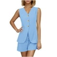 thumbnail image 2 of Karight Women Summer 2 Piece Outfits Casual Lapel V Neck Button Down Vest Shorts Set Business Work Blazer Sets, 2 of 9
