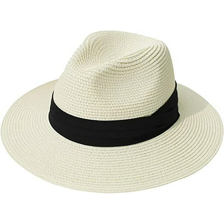 Yorcoten Summer Beach Straw Hat for Women Men Travel Essentials , Girls Wide Brim fashionable Fedora Sun Hats for UV Protection Packable Roll up Fishing Hat Vacation Cruise Accessories UPF50+(Beige)
