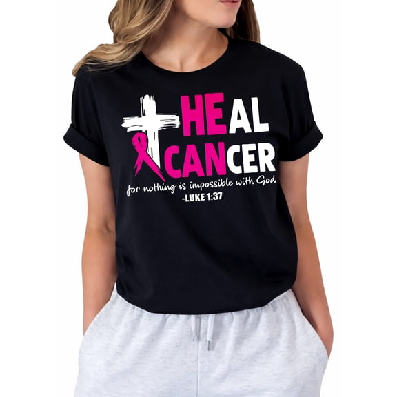 Breast Cancer Shirts for Women: Heal Cancer Pink Ribbon T-Shirt Breast Cancer Awareness Tee Shirts