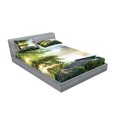 thumbnail image 2 of Ambesonne Nature Fitted Sheet & Pillow Sham Set, Fishing Pier by River, Full, Green Blue White, 2 of 2