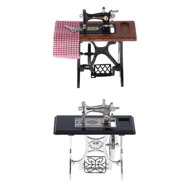 2 Piezas Sunnimix Máquina de coser en miniatura 1/12 Muebles de Modelo Juguetes de decoración