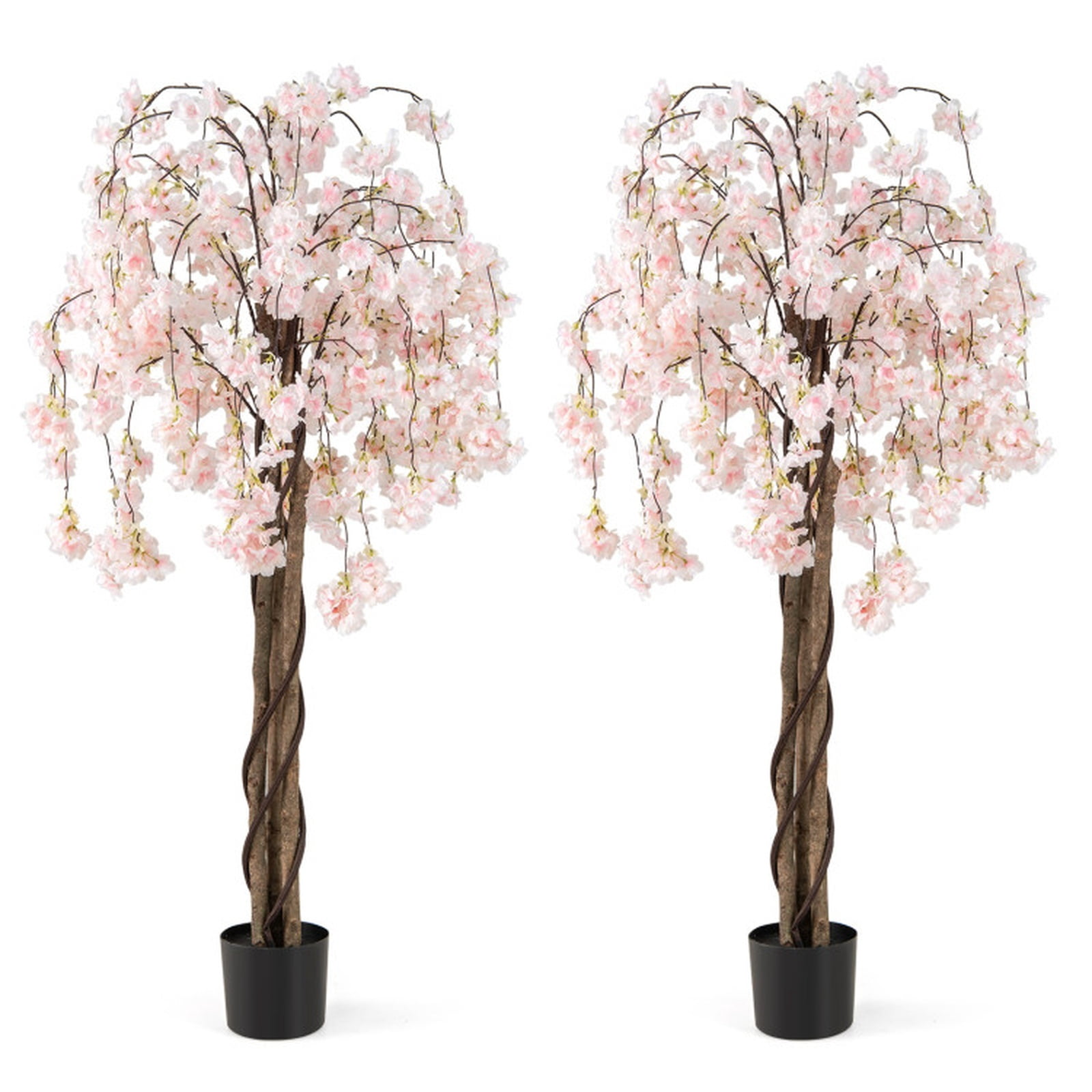 Vebreda Artificial Plant Decor, 5.5 FT Tall Artificial Cherry Blossom Tree with Pink/White Flowers 2 Pack, Realistic and Charming Appearance
