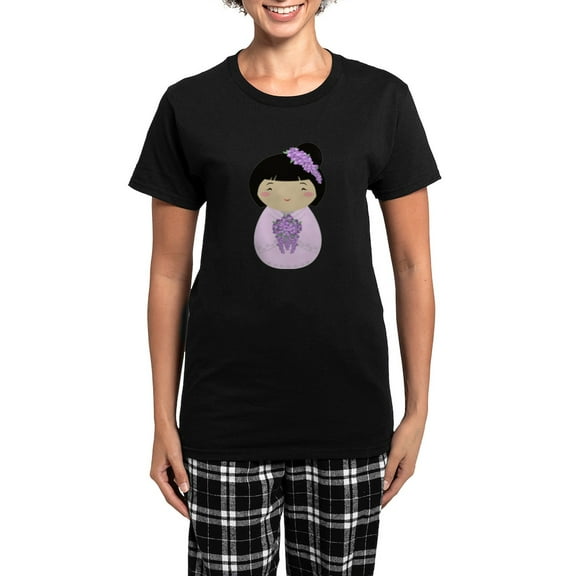 CafePress - Kokeshi Wisteria Bride Pajamas - Women's Short Sleeve Print T-Shirt and Pants Dark Cotton Pajama Set