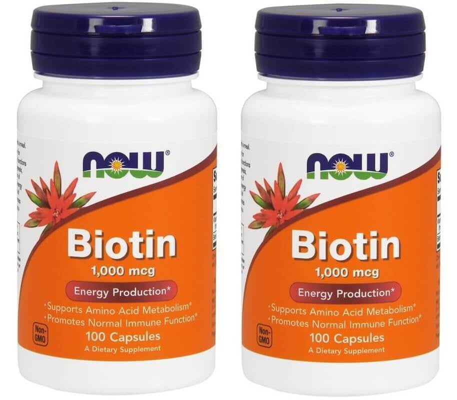 Now Foods Biotin, 1000 mcg, 100 Capsules 2 Packs