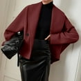 thumbnail image 4 of RYRJJ Womens Cropped Pea Coats Oversized Wool Short Jackets Dressy Casual Lapel Double Breasted Fall Winter Outerwear with Pockets(Wine,XL), 4 of 8
