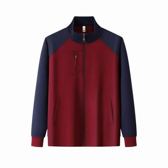 Womens Zip Up Sweatshirt Long Sleeve Color Block Tops Stand Up Collar Jacket With Zipper Pocket Wine 3XL