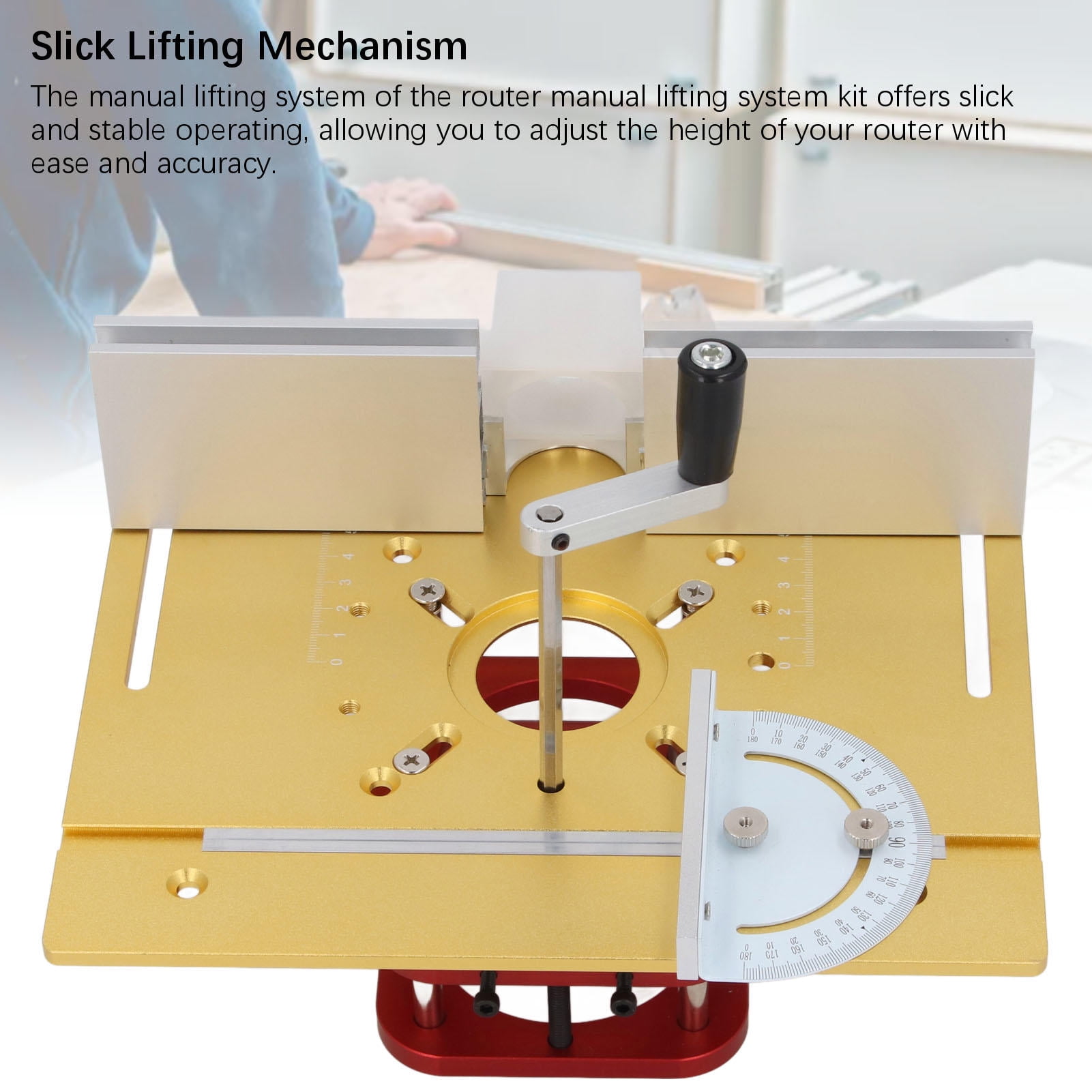 Yajisi Manual Lifting Router System Kit Aluminum Alloy Stainless Steel 2in Lift Stroke Universal Woodworking Router Table Base, 11.8x9.8x9.8in