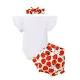 thumbnail image 2 of FYMNSI Baby Girls Ruffle Short Sleeve Clothes Newborn Letter Print Romper + Floral Shorts + Headband Infant 3pcs Summer Outfit Set 3-6 Months Ladybug, 2 of 8