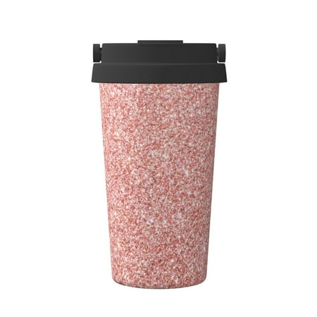 

Uemuo Rose Gold Glitter Print Carry Insulated Coffee Mug Travel Mug with Hidden Handle Insulated Coffee Flask Leak-proof Travel Mug Insulated Mug for Office