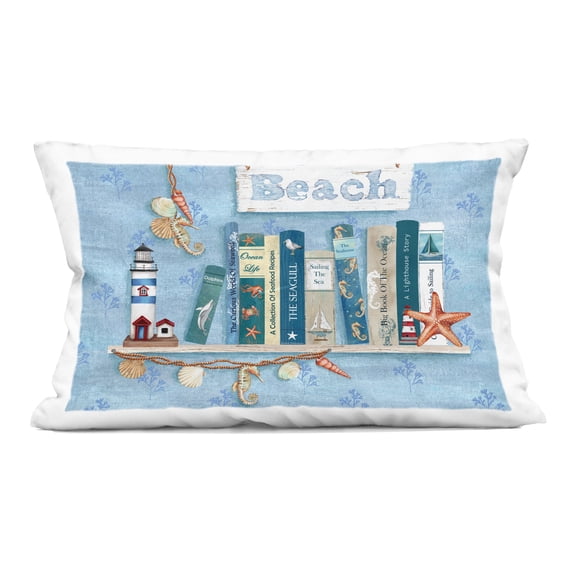 Stupell Industries Beachy Book Shelf Panel Decorative Printed Throw Pillow design by Emma Leach, 14 x 7 x 20