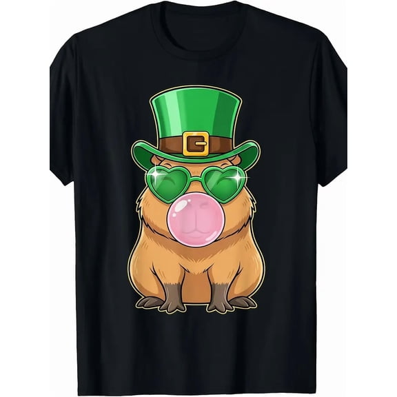 St. Patrick's Day Capybara Bubble Gum Men Graphic Cotton T-Shirt