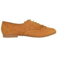 thumbnail image 3 of Women Shoes Lace Up Flats Almond Toe Tassel Boyfriend Oxford Style MASIE-51 Suede Light Brown Tan 5, 3 of 4