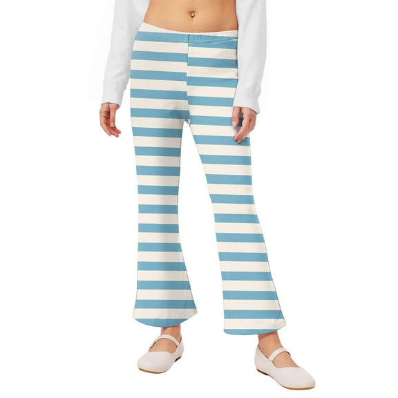 Xyxonk Pants for Girls Casual Leggings Flowy High Waisted Bell Bottom Pants Stretchy Bootcut Striped Yoga Pants 2-13 Years Light Blue