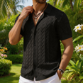 thumbnail image 5 of Men's Short Sleeve Knit Button-Down Shirt, Textured Cable Knit Polo Collar Casual Summer Shirt, 5 of 13