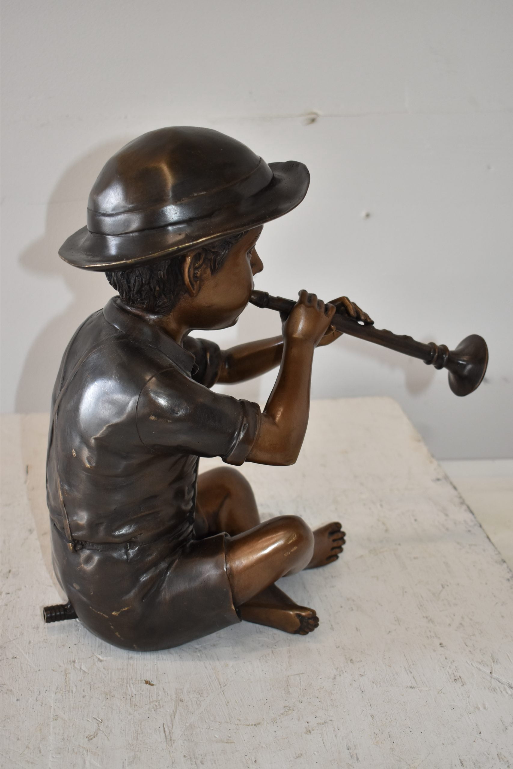 Nifao Little Boy Playing Flute 13" x 8" x 15"H – Outdoor Bronze Fountain, Garden Water Feature, 13"L x 8"W x 15"H