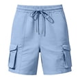 thumbnail image 5 of Twczz Womens Cargo Shorts with Pockets- Elastic Waist Drawstring Stretch Baggy Casual Hiking Shorts Light Blue Size XL, 5 of 6