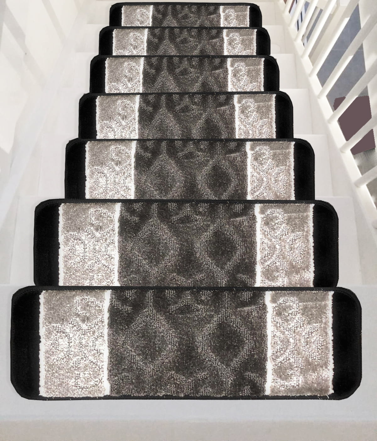 Set of 7 2202 BRW 8.5 x 26 Washable Stair Mat Area Rug Gloria Rug High Pile Skid-Resistant Rubber Backing Gripper Non-Slip Carpet Stair Treads