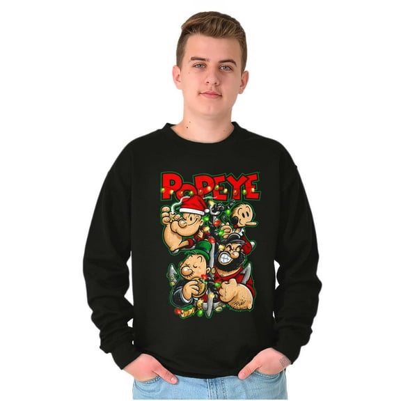 Popeye Christmas Lights Crew Cartoon Sweatshirt for Men or Women Brisco Brands S