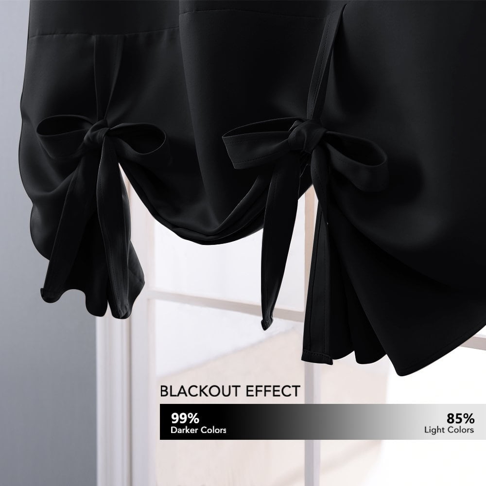 NICETOWN Blackout Short Curtain for Windows, Tie Up Adjustable Balloon Valance Blind Thermal Insulated Room Darkening Rod Pocket Curtain for Kitchen Living Room, Black, 46"x63", 1 Piece