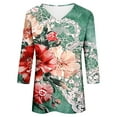 thumbnail image 5 of CYMMPU Tunic Tops V Neck Blouses for Women Dressy Casual Loose Fit Flower Pattern 3/4 Sleeve Spring Tops Summer Fashion Shirts Business Elegant Work Topss Multicolor S, 5 of 5