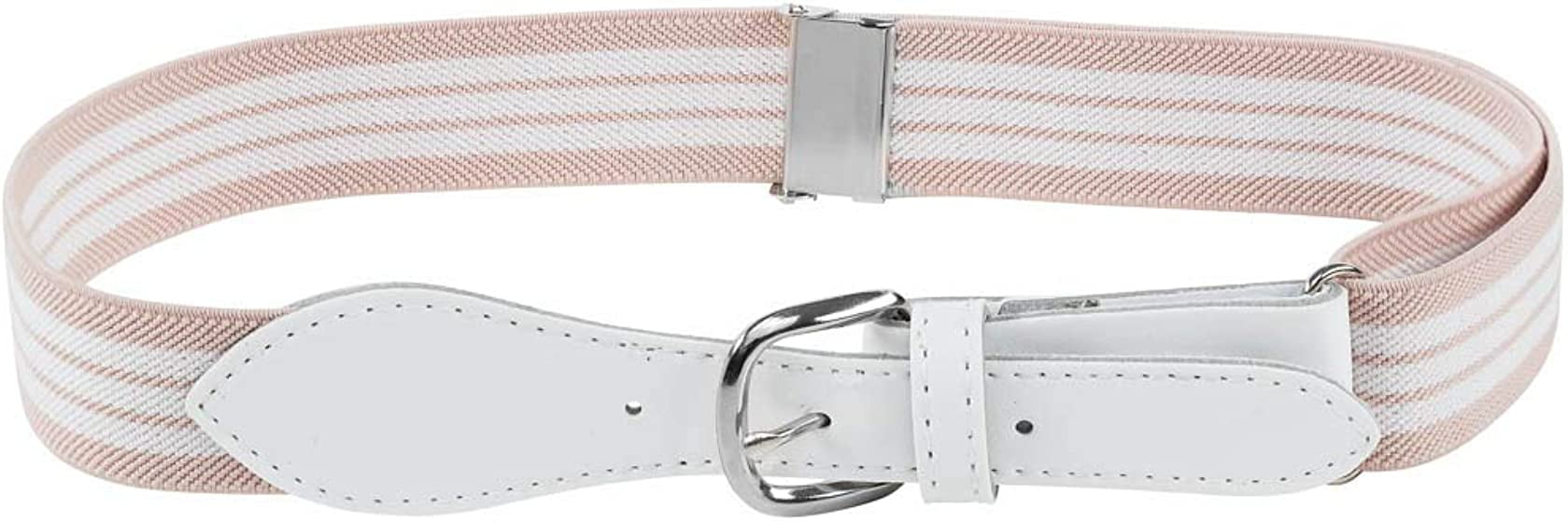 Hold'em Elastic Adjustable Belt with Leather Closure for Unisex Kids Beige White Striped