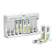 EBL Rechargeable AA Batteries 2800mAh and AAA Rechargeable Batteries 1100mAh (4 Pack) with 8 Bay Individual Battery Charger